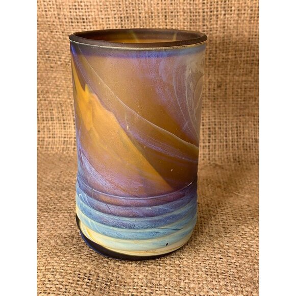 Hand Blown 4" Art Glass Cup or Candle Holder Beautiful Swirl Design - Picture 2 of 8